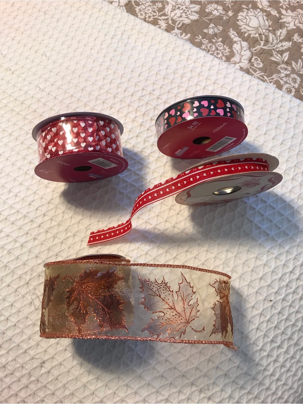 Assorted Decorative Ribbons - Red, Pink, Copper Leaf